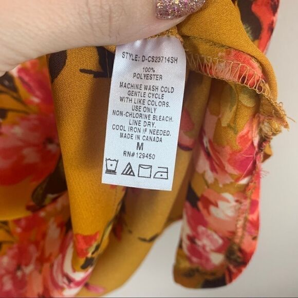 Come Vintage mustard floral top layered sleeve M (K1) - Picture 9 of 11